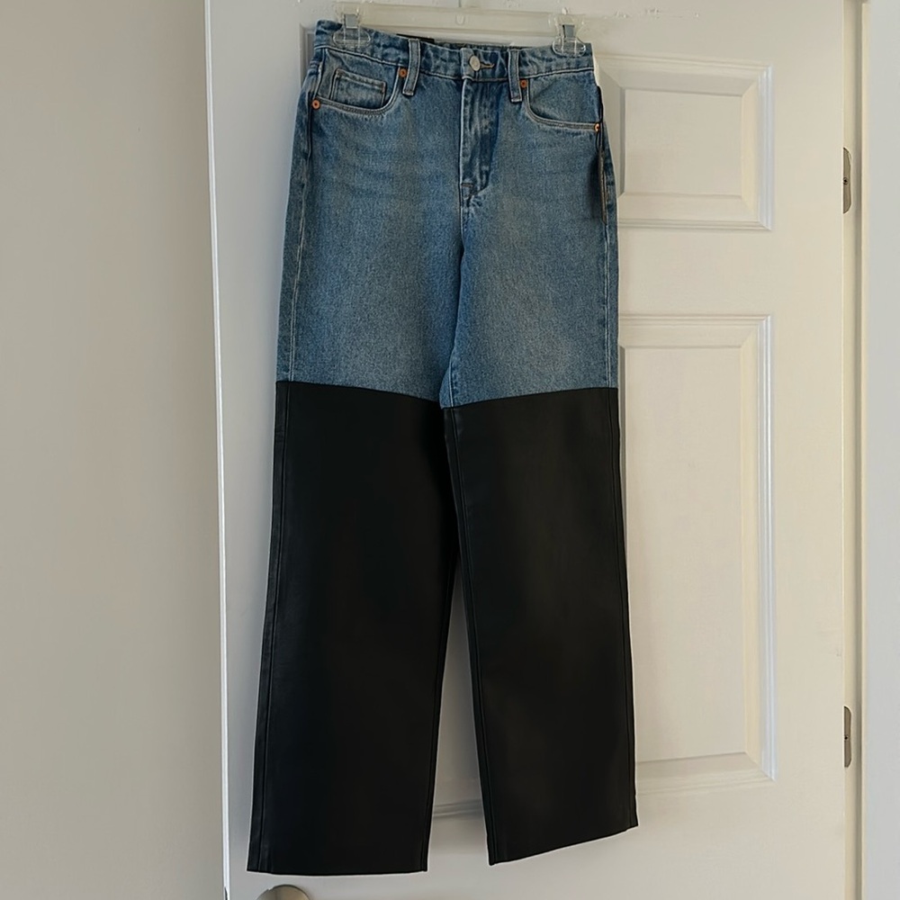 BLANK NYC The Baxter Ribcage Straight Leg Denim /Faux Lea - 26 BNWT